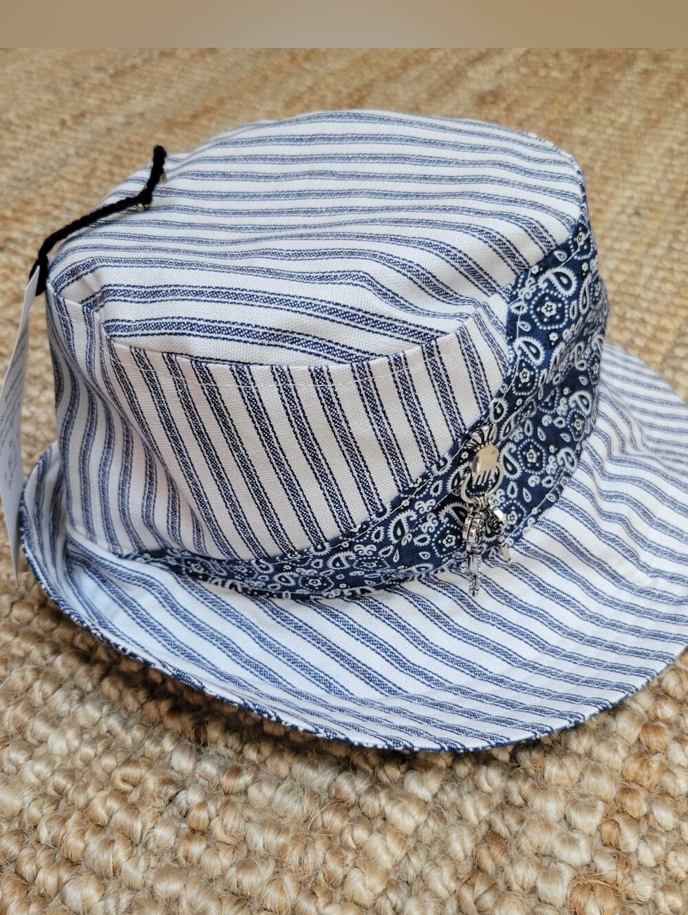 NWT Two Stitches Millinery Paisley Striped Bucket Hat Women M Coastal Preppy